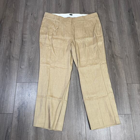 J.Crew Portia Pants WMNS Plus Size 20 Gold Honey Khaki Herringbone Linen Blend - Picture 4 of 8